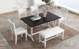 TOPMAX Farmhouse 6-Piece Trestle Dining Table Set with Upholstered Dining Chairs and Bench, 59inch, White
