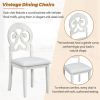 TOPMAX Mid-Century 6-Piece Trestle Table Set with Victorian Round Upholstered Dining Chairs and Long Bench, Cherry+Antique White