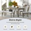 TREXM 6-Piece Retro 72'L Rectangular Dining Table Set with 4 Drawers, 4 Upholstered Chairs & 1 Bench for Dining Room (Grey)