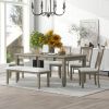 TREXM 6-Piece Retro 72'L Rectangular Dining Table Set with 4 Drawers, 4 Upholstered Chairs & 1 Bench for Dining Room (Grey)