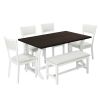 TOPMAX Farmhouse 6-Piece Trestle Dining Table Set with Upholstered Dining Chairs and Bench, 59inch, White