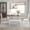 TOPMAX Mid-Century 6-Piece Trestle Table Set with Victorian Round Upholstered Dining Chairs and Long Bench, Cherry+Antique White