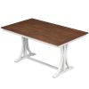 TOPMAX Mid-Century 6-Piece Trestle Table Set with Victorian Round Upholstered Dining Chairs and Long Bench, Cherry+Antique White