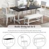 TOPMAX Farmhouse 6-Piece Trestle Dining Table Set with Upholstered Dining Chairs and Bench, 59inch, White