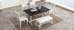 TOPMAX Farmhouse 6-Piece Trestle Dining Table Set with Upholstered Dining Chairs and Bench, 59inch, White
