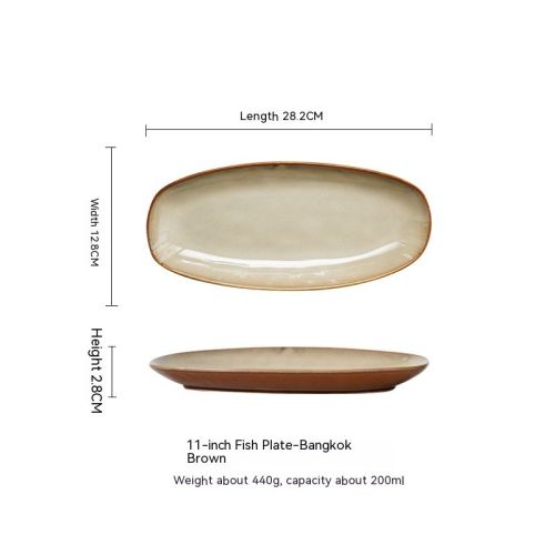 Glaze Kiln Oval Fish Dish Household Dinner Plate Long Plate Swing Plate