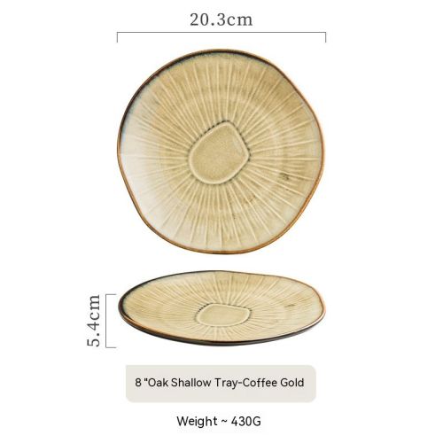Retro Western Food Household Ceramic Oak Shallow Plate Restaurant